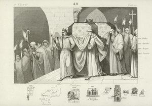 Filips III van Frankrijk helpt de kist van zijn vader, Lodewijk IX, dragen door French School