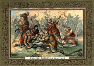 Philippe Auguste in Bouvines in 1214. 19e-eeuwse chromolithografie Coll. Bianchetti door French School