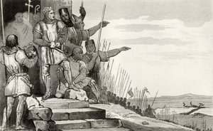 Philippe II Auguste (1165-1223) wint de Slag bij Bouvines na gebed, uit 