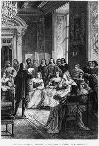 Pierre Corneille (1606-84) leest Polyeucte in het Hotel de Rambouillet, ca. 1880 door French School