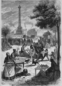 Place de la Bastille op een zondag in september. Gravure naar een schets van Pignard uit 1865 door French School