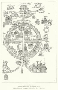 Plan van Jeruzalem (gravure) door French School