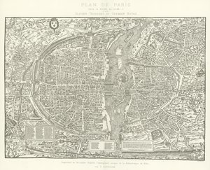 Plattegrond van Parijs, onder het Regeer van Hendrik II door Olivier Truschet en Germain Hoyau
