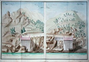 Plan voor de bouw van een stenen brug over de Liamone-rivier in Corsica