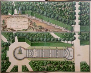 Plan van de waterval in het bos van Agrippina, uit Tuinen van Marly, begin 18e eeuw door French School