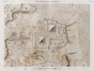 Plan van de Piramides van Memphis en de omliggende omgeving door French School