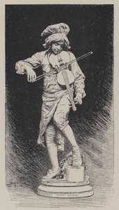 Gipsen beeld van Adrien Gandez die de in Italië geboren Franse componist Jean-Baptiste Lully als kind afbeeldt door French School