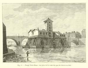 Pompe Notre-Dame, gezien vanaf het gewelf van de Quai de Gesvres in 1861 door French School