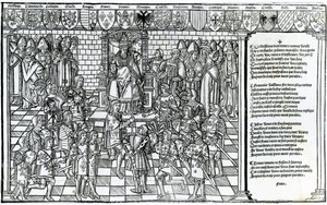 Paus Urbanus II voorzit de Raad van Clermont in 1095 door French School
