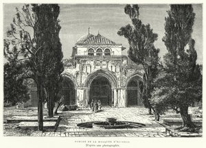Portiek van de Moskee van El Aksa (gravure) door French School