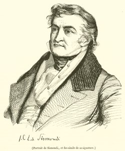Portret van Sismondi, en facsimile van zijn handtekening