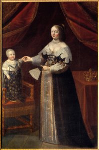 Portret van Anne van Oostenrijk, Koningin van Frankrijk met Lodewijk XIV als kind
