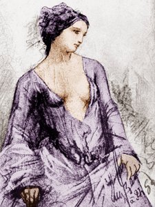 Portret van Apollonie Sabatier, minnares van Baudelaire in 1852 door French School