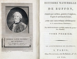 Portret van Buffon en de titelpagina van Histoire naturelle de Buffon door French School