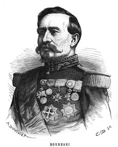Portret van Charles Denis Bourbaki (1816-1897), Franse officier. Gravure in 