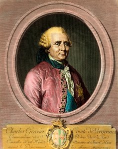 Portret van Charles Gravier, Graaf van Vergennes (1719 - 1787). Gravure uit de 18e eeuw. Privécollectie. door French School