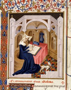 Portret van Christine de Pisan (of Pizan) schrijvend - Miniatuur door French School
