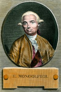 Portret van Etienne de Montgolfier (1745 - 1799), uitvinder van de heteluchtballon. Gravure uit de 18e eeuw. Privécollectie. door French School