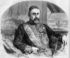 Portret van Fouad (Fuad) Pasha (1815-1869), Turkse politicus en ambassadeur. Gravure door Morin in 