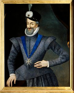 Portret van Hendrik IV (1553-1610) koning van Frankrijk. Hij draagt de ketting van de Orde van de Heilige Geest. Anoniem Frans schilderij uit de 17e eeuw.