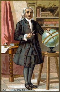 Portret van Isaac Newton (1642-1727). Chromolithografie van het einde van de 19e eeuw. door French School