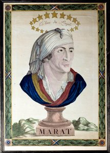 Portret van Jean Paul Marat, Franse arts, journalist en politicus (1743-1793), de vriend van het volk. Gravure met sterke water en beitel uit de 18e eeuw. Parijs, Musee Carnavalet.