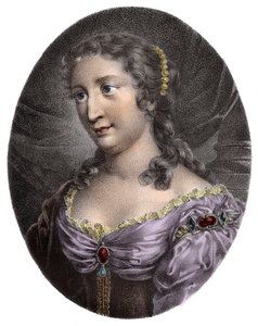 Portret van Madame de La Fayette, Franse romanschrijfster - gravure 19e eeuw