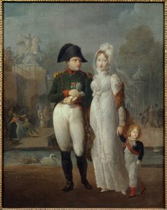 Portret van Napoleon I en Marie Louise met hun zoon, koning van Rome Napoleon II, hertog van Reichstadt in de Tuilerieën door French School