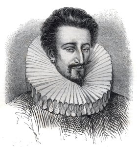 Portret van Pierre Farnese (Pietro Farnese) (1350-1415). Hij draagt een kraag van aardbeien. Gravure in 