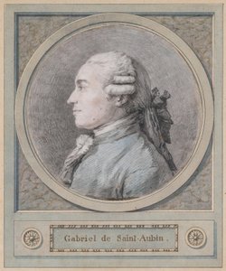 Portret van een man, naar verluidt de beeldhouwer Clodion (1738-1814), eind 18e eeuw (zwart, rood en blauw krijt) door French School