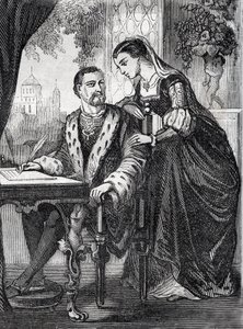Portret van de koning van Frankrijk Henri II (1519-1559) en Diane de Poitiers (1499-1566) - gravure