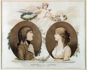 Portretten van Napoleon Bonaparte (1769-1821) en Joséphine de Beauharnais (1763-1814) getrouwd in 1796. Anonieme aquarel rond 1800. Malmaison, kasteel museum door French School