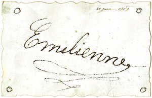 Ansichtkaart: Emilienne, gedateerd 30 juni door French School