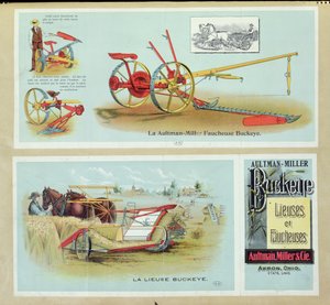 Poster die Aultman-Miller Buckeye Binders en Reapers adverteert, eind 19e eeuw