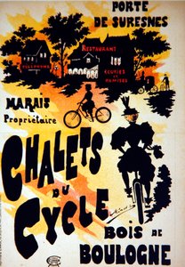 Poster die de Chalets du Cycle, Bois de Boulogne, nabij de Porte de Suresnes adverteert