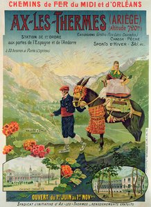 Poster die het skioord Ax-Les-Thermes, Frankrijk, ca.1900 adverteert