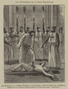 Voorlopers van de Vrijmetselarij: de Tempeliers (gravure) door French School