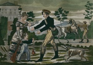 Voorbereiding op de jacht, plaat 1, begin 19e eeuw (kleurgravure)