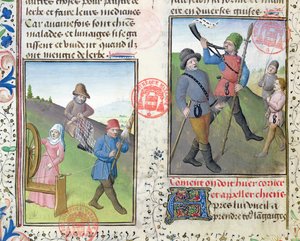 Voorbereiden van netten voor de jacht, uit het Livre de la Chasse door Gaston Phebus de Foix (1331-91)
