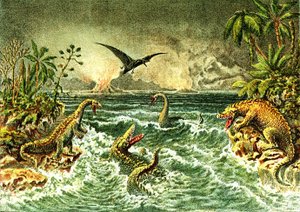 Primitieve Wereld (met dinosaurussen) - Secundaire Periode van de Prehistorie door French School