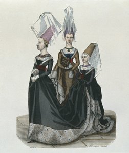 Prinses en hofdames in 1470, gegraveerd door Gautier