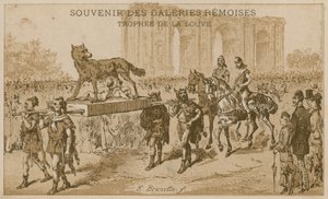Processie die de Trofee van de Wolvin draagt door French School
