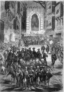Processie in de straten van Caïro op de eerste dag van Ramadan. Egypte door French School