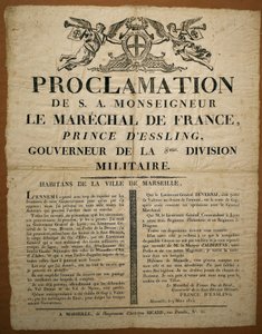 Proclamatie aan de inwoners van de stad Marseille, gedateerd 9 maart