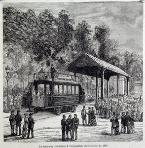 Vooruitgang in transport: de elektrische tram tentoongesteld in 1881 door French School