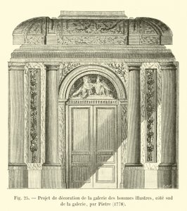 Ontwerp voor de decoratie van de galerij van beroemde mannen, zuidzijde van de galerij, door Pietre, 1778 door French School