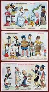 Promotie- en educatieve kaarten voor kinderen met voedsel specialiteiten uit de Lorraine-regio, ca.1910 door French School