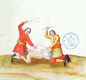 Straf met Stokken, uit Voyage en Russie, 1731 door French School