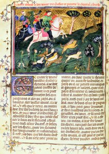 Achtervolging van een ree, uit Livre de la Chasse, originele tekst geschreven door Gaston III, Graaf van Foix Phebus le Chasseur (1331-91) Avignon, 1387-89
