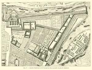 Wijk Saint-Paul en het Arsenaal in 1650, facsimile van het plan van Gomboust door French School